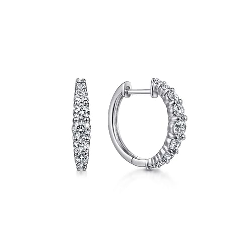 GABRIEL & CO LUSSO COLLECTION 14K WHITE GOLD HUGGIE DIAMOND EARRINGS WITH 18 = 1.00TW ROUND F-G SI1-SI2 DIAMONDS  (2.78 GRAMS)