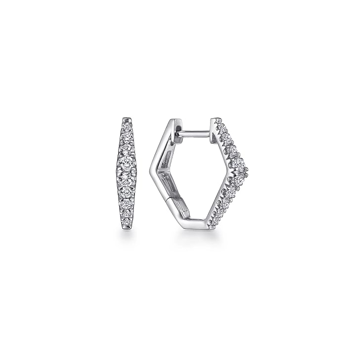 14K WHITE GOLD 15MM HUGGIE DIAMOND EARRINGS WITH 18=0.30TW ROUND H SI2 DIAMONDS   (2.24 GRAMS)