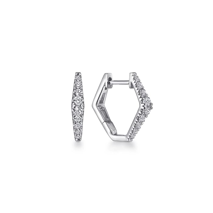 14K WHITE GOLD 15MM HUGGIE DIAMOND EARRINGS WITH 18=0.30TW ROUND H SI2 DIAMONDS   (2.04 GRAMS)