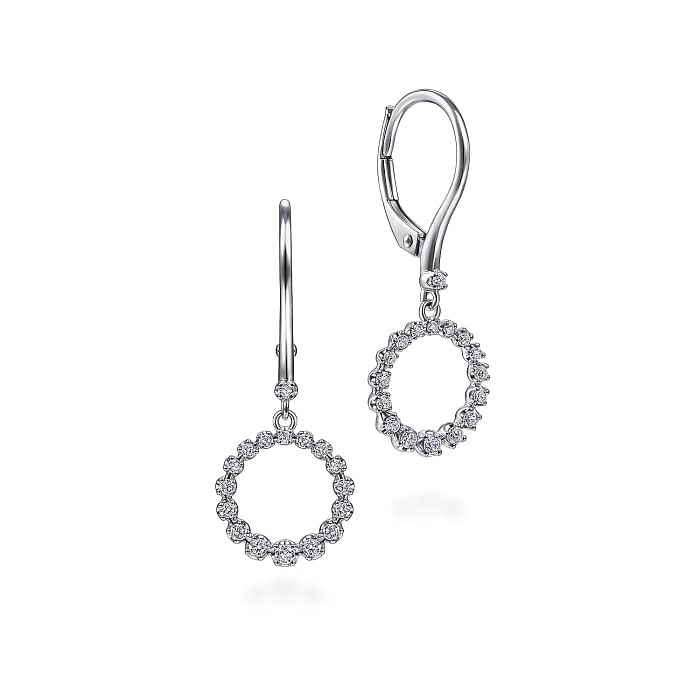 14K WHITE GOLD DROP DIAMOND EARRINGS WITH 34=0.28TW ROUND H SI2 DIAMONDS    (1.84 GRAMS)