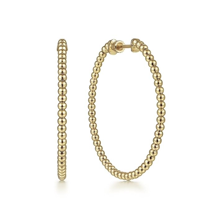 GABRIEL & CO 14K YELLOW GOLD 40MM BEADED HOOP EARRINGS   (5.35 GRAMS)