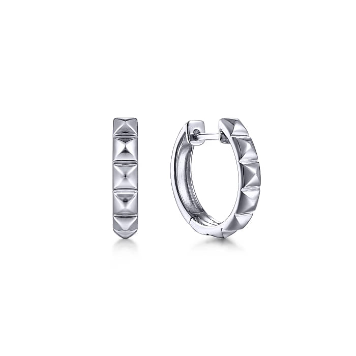 GABRIEL & CO CONTEMPORARY COLLECTION STERLING SILVER PYRAMID HUGGIE EARRINGS  (2.25 GRAMS)