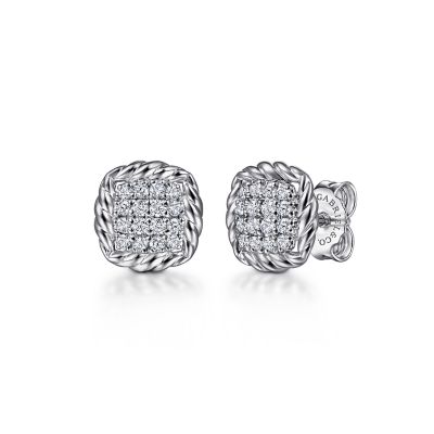 HAMPTON COLLECTION STERLING SILVER ROPE STUD EARRINGS WITH 32=0.35TW ROUND WHITE SAPPHIRES  (1.79 GRAMS)