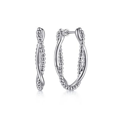 BUJUKAN COLLECTION STERLING SILVER BEADED TWIST 30MM HOOP EARRINGS