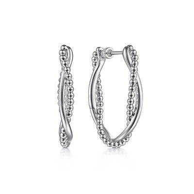 GABRIEL & CO BUJUKAN COLLECTION STERLING SILVER BEADED TWIST 30MM HOOP EARRINGS   (7.55 GRAMS)