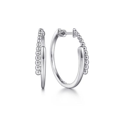 GABRIEL & CO BUJUKAN COLLECTION STERLING SILVER BEADED 30MM BYPASS HOOP EARRINGS   (6.24 GRAMS)