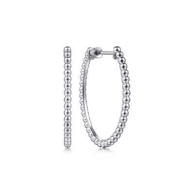 GABRIEL & CO BUJUKAN COLLECTION STERLING SILVER BEADED 30 X 26MM OVAL HOOP EARRINGS   (4.86 GRAMS)