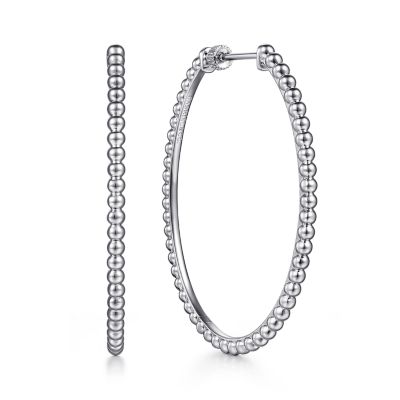 GABRIEL & CO BUJUKAN COLLECTION STERLING SILVER BEADED 50 X 40MM OVAL HOOP EARRINGS    (12.71 GRAMS)