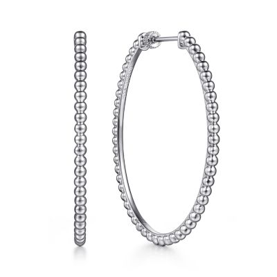 GABRIEL & CO BUJUKAN COLLECTION STERLING SILVER BEADED 50 X 40MM OVAL HOOP EARRINGS    (11.98 GRAMS)