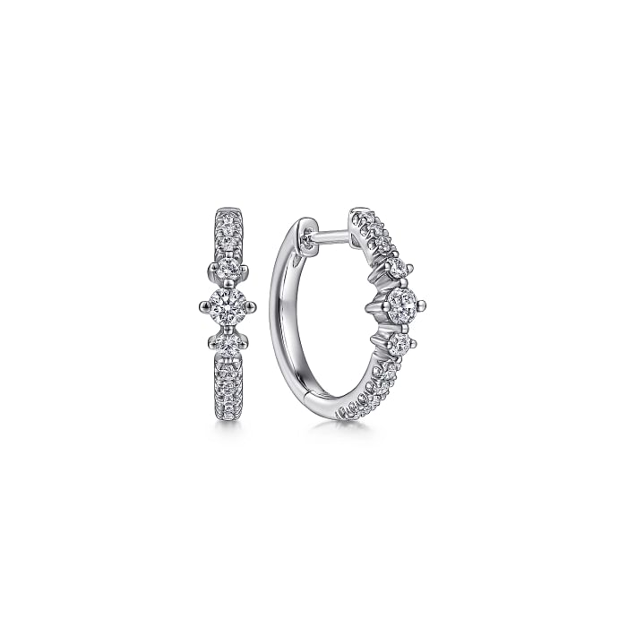GABRIEL & CO LUSSO COLLECTION 14K WHITE GOLD HUGGIE DIAMOND EARRINGS WITH 22=0.36TW ROUND H-I SI2 DIAMONDS   (2.25 GRAMS)