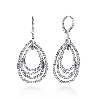 GABRIEL & CO HAMPTON COLLECTION STERLING SILVER MULTI ROW TEARDROP BEADED DANGLE EARRINGS   (8.55 GRAMS)