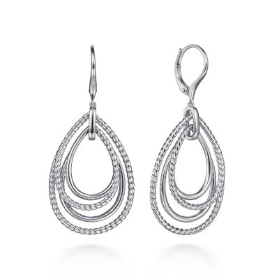 GABRIEL & CO HAMPTON COLLECTION STERLING SILVER MULTI ROW TEARDROP BEADED DANGLE EARRINGS   (8.79 GRAMS)