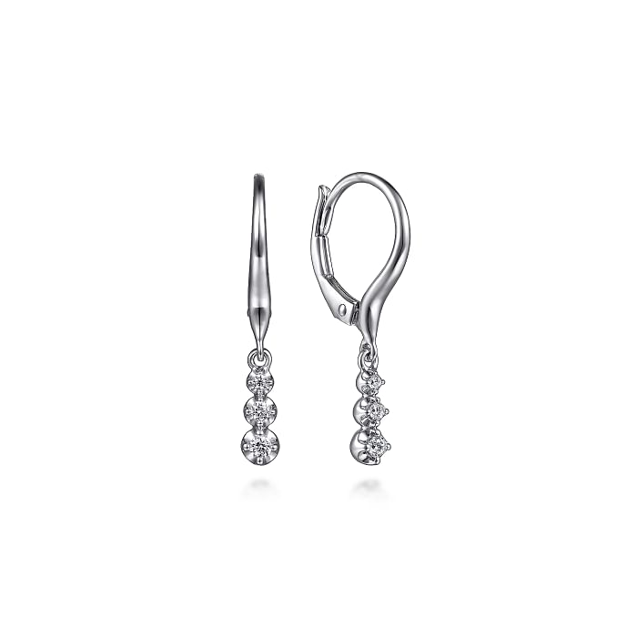 GABRIEL & CO 14K WHITE GOLD DROP DIAMOND EARRINGS WITH 6=0.12TW ROUND H SI2 DIAMONDS   (1.67 GRAMS)