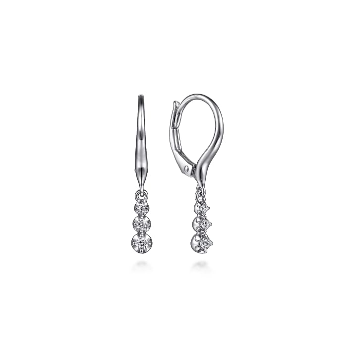 14K WHITE GOLD DROP DIAMOND EARRINGS WITH 6=0.12TW ROUND H SI2 DIAMONDS   (1.67 GRAMS)