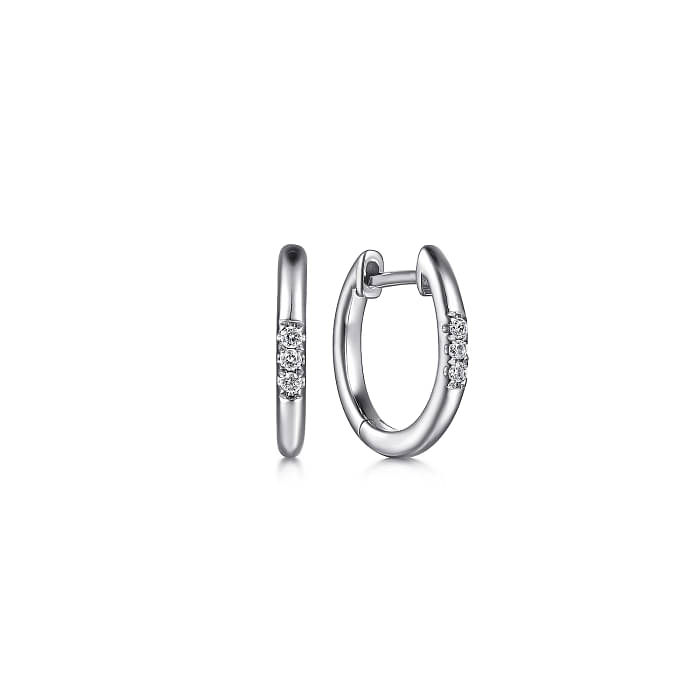 GABRIEL & CO CONTEMPORARY COLLECTION STERLING SILVER HUGGIE EARRINGS WITH 6=0.04TW ROUND H-I SI2 DIAMONDS   (1.38 GRAMS)