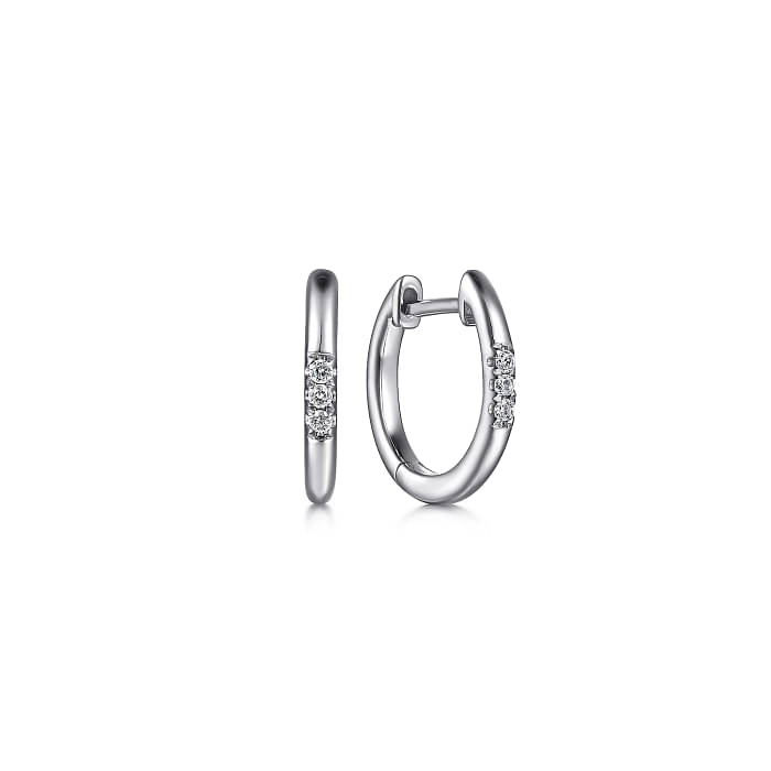 GABRIEL & CO CONTEMPORARY COLLECTION STERLING SILVER HUGGIE EARRINGS WITH 6=0.04TW ROUND H-I SI2 DIAMONDS   (1.49 GRAMS)