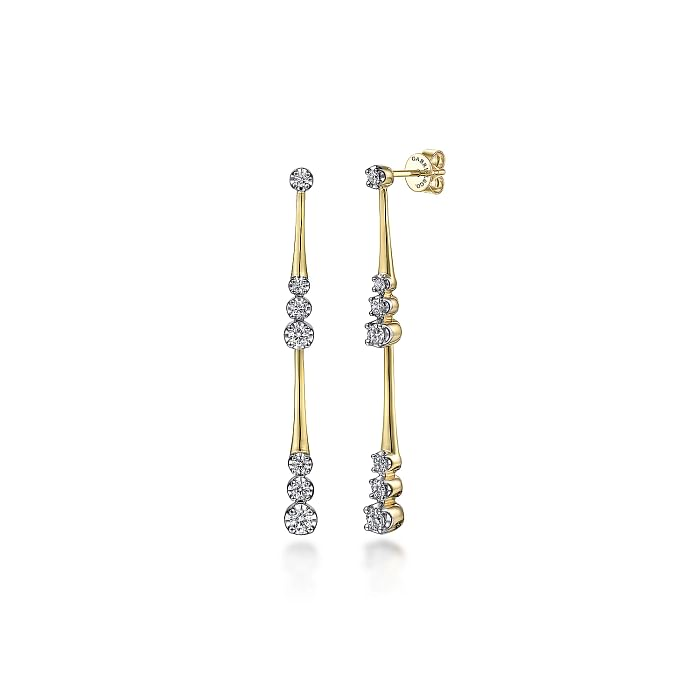 14K YELLOW GOLD DANGLE DIAMOND EARRINGS WITH 14=0.61TW ROUND H SI2 DIAMONDS   (4.76 GRAMS)