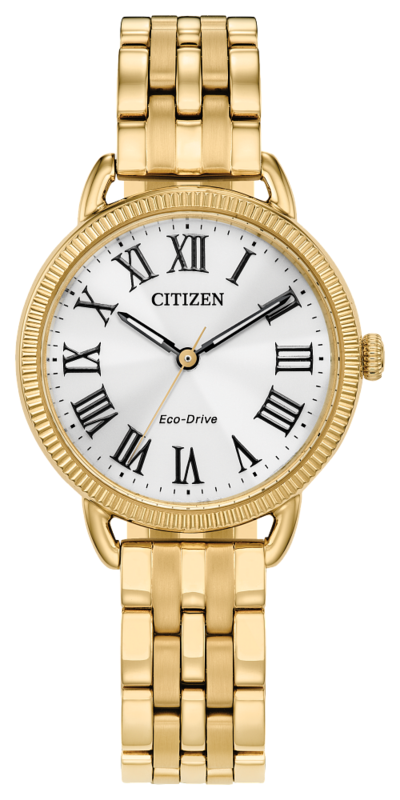 LADIES CITIZEN GOLDTONE ECO DRIVE WATCH WITH WHITE FACE