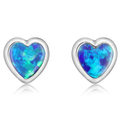 14K WHITE GOLD STUD EARRINGS WITH 2=0.66TW HEART AUSTRALIAN OPAL DOUBLETS   (1.43 GRAMS)