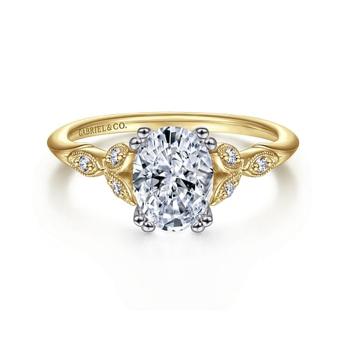 GABRIEL & CO VICTORIAN COLLECTION 14K YELLOW GOLD MILGRAIN SEMI-MOUNT RING SIZE 6.5 WITH 6 = 0.08TW ROUND G-H SI1-SI2 DIAMONDS (2.81 GRAMS)