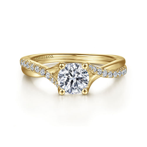 GABRIEL & CO CONTEMPORARY COLLECTION 14K YELLOW GOLD TWIST SEMI-MOUNT RING SIZE 6.5 WITH 20 = 0.16TW ROUND G-H SI1-SI2 DIAMONDS (3.34 GRAMS)