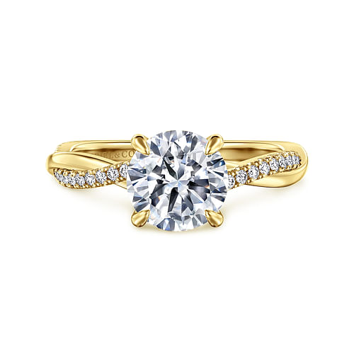 GABRIEL & CO CONTEMPORARY COLLECTION 14K YELLOW GOLD TWIST SEMI-MOUNT RING SIZE 6.5 WITH 32 = 0.15TW ROUND F-G SI1 DIAMONDS   (3.84 GRAMS)