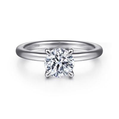 14K WHITE GOLD SOLITAIRE HIDDEN HALO SEMI-MOUNT RING SIZE 6.5 WITH 12=0.04TW ROUND G-H SI1-SI2 DIAMONDS