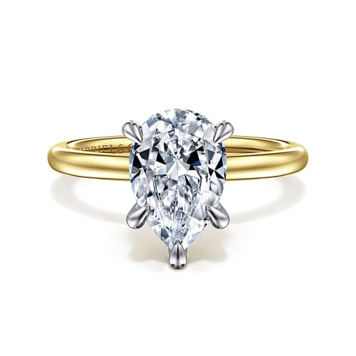 GABRIEL & CO CLASSIC COLLECTION 14K YELLOW & WHITE GOLD HIDDEN HALO SEMI-MOUNT RING SIZE 6.5 WITH 17 = 0.06TW ROUND G-H SI1 DIAMONDS   (4.04 GRAMS)