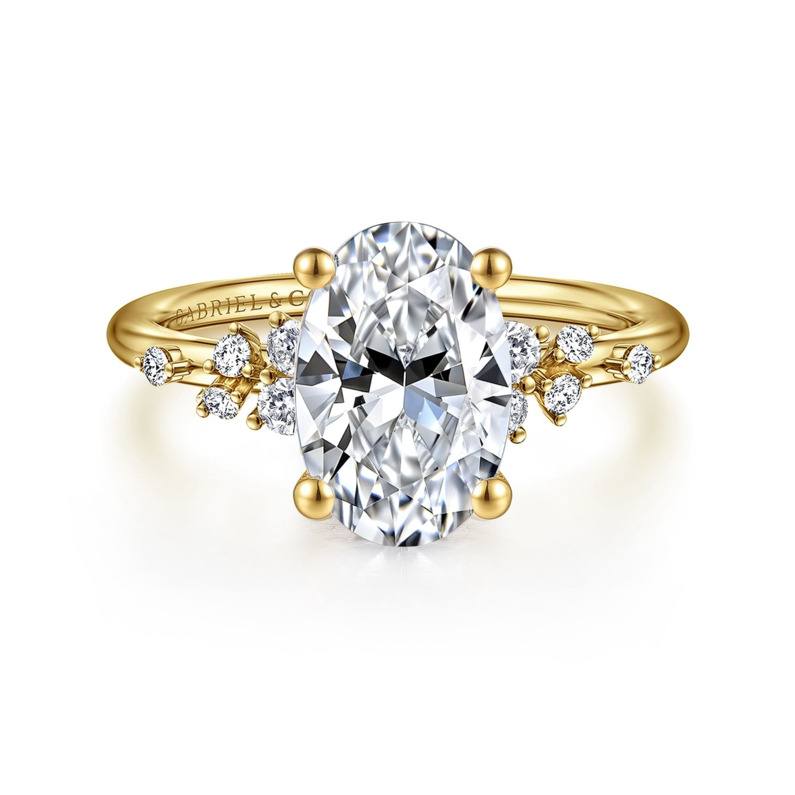 GABRIEL & CO STARLIGHT COLLECTION 14K YELLOW GOLD SEMI-MOUNT RING SIZE 6.5 WITH 10 = 0.17TW ROUND F-G SI1 DIAMONDS   (3.59 GRAMS)