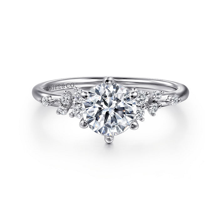 14K WHITE GOLD SEMI-MOUNT RING SIZE 6.5 WITH 10=0.18TW ROUND G-H SI2 DIAMONDS   (2.53 GRAMS)