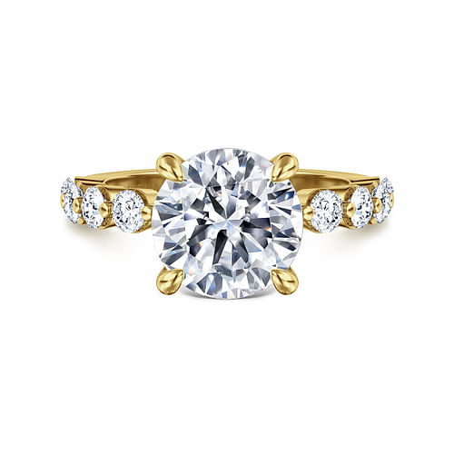 GABRIEL & CO CLASSIC COLLECTION 14K YELLOW GOLD SHARED PRONG SEMI-MOUNT RING SIZE 6.5 WITH 10 = 0.73TW ROUND E-F SI1 DIAMONDS   (4.73 GRAMS)