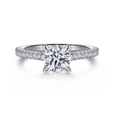 14K WHITE GOLD ALINE HIDDEN HALO SEMI-MOUNT RING SIZE 6.5 WITH 36=0.25TW ROUND G-H SI2 DIAMONDS   (2.93 GRAMS)