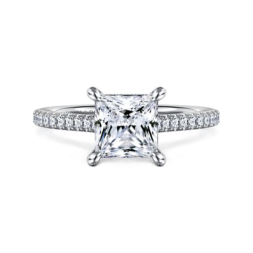 GABRIEL & CO CLASSIC COLLECTION 14K WHITE GOLD HIDDEN HALO SEMI-MOUNT RING SIZE 6.5 WITH 40 = 0.29TW ROUND E-F SI1 DIAMONDS   (3.30 GRAMS)