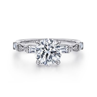 14K WHITE GOLD SEMI-MOUNT RING SIZE 6.5 WITH 4=0.35TW BAGUETTE G-H VS2 DIAMONDS AND 6=0.03TW ROUND G-H SI2 DIAMONDS    (3.41 GRAMS)