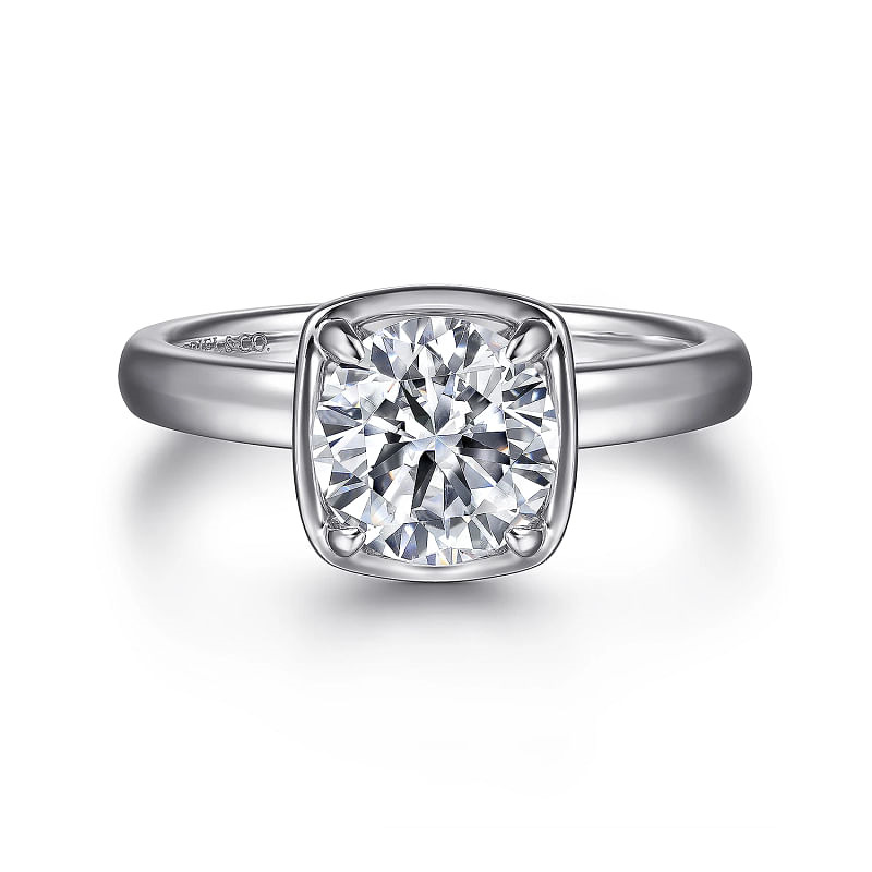 14K WHITE GOLD SOLITAIRE DEEDIE SEMI-MOUNT RING SIZE 6.5 WITH 20=0.12TW ROUND G-H SI2 DIAMONDS   (5.24 GRAMS)