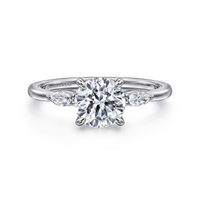 14K WHITE GOLD 3 STONE SEMI-MOUNT RING SIZE 6.5 WITH 2=0.20TW MARQUISE G-H VS2 DIAMONDS   (3.27 GRAMS)