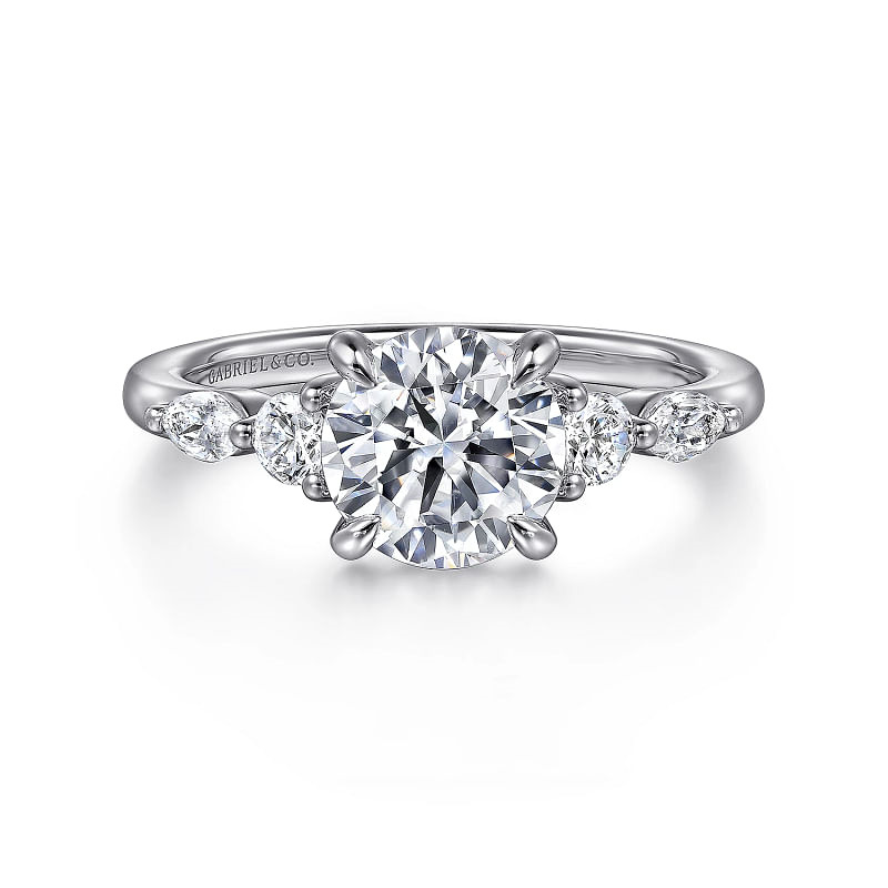 14K WHITE GOLD SHARED PRONG CIAN SEMI-MOUNT RING SIZE 6.5 WITH 2=0.13TW MARQUISE G-H VS2 DIAMONDS AND 2=0.21TW ROUND G-H SI2 DIAMONDS   (3.66 GRAMS)