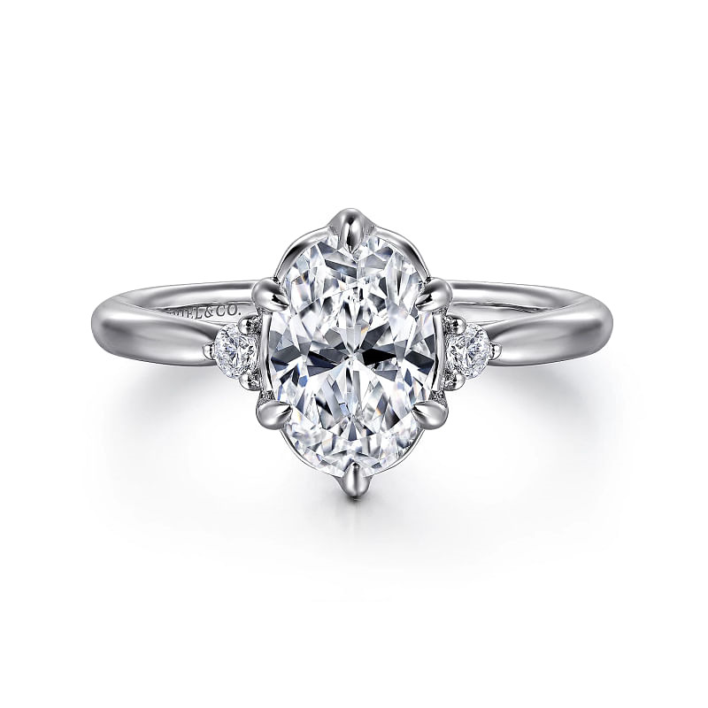 14K WHITE GOLD 3 STONE BLAISE SEMI-MOUNT RING SIZE 6.5 WITH 2=0.08TW ROUND G-H SI2 DIAMONDS   (3.78 GRAMS)