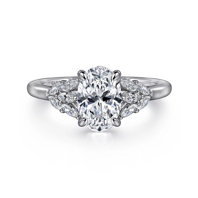 14K WHITE GOLD CAMI SEMI-MOUNT RING SIZE 6.5 WITH 10=0.27TW MARQUISE G-H VS2 DIAMONDS   (3.37 GRAMS)