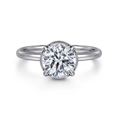 14K WHITE GOLD CATALLINA MILGRAIN HIDDEN HALO SEMI-MOUNT RING SIZE 6.5 WITH 36=0.18TW ROUND G-H SI2 DIAMONDS   (3.99 GRAMS)