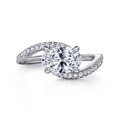 14K WHITE GOLD BYPASS SEMI-MOUNT RING SIZE 6.5 WITH 32=0.22TW ROUND G-H SI2 DIAMONDS   (3.79 GRAMS)