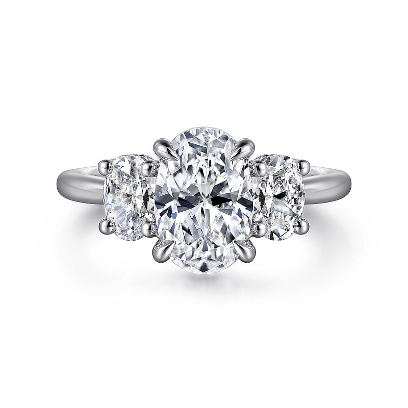 14K WHITE GOLD 3 STONE CHARISA SEMI-MOUNT RING SIZE 6.5 WITH 2=0.63TW OVAL G-H SI2 DIAMONDS AND 24=0.10TW ROUND G-H SI2 DIAMONDS   (4.04 GRAMS)