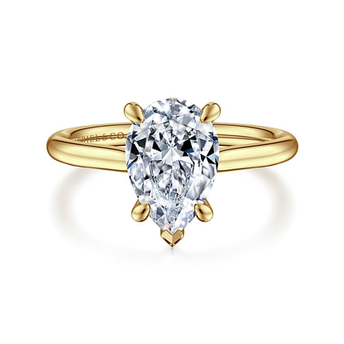 GABRIEL & CO CONTEMPORARY COLLECTION 14K YELLOW GOLD HIDDEN HALO SEMI-MOUNT RING SIZE 6.5 WITH 16 = 0.06TW ROUND G-H SI1 DIAMONDS  (3.87 GRAMS)