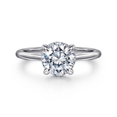 14K WHITE GOLD HIDDEN HALO SEMI-MOUNT RING SIZE 6.5 WITH 16=0.09TW ROUND G-H SI2 DIAMONDS   (3.46 GRAMS)