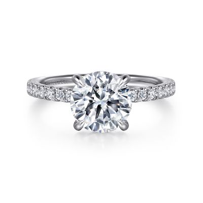 14K WHITE GOLD HIDDEN HALO SEMI-MOUNT RING SIZE 6.5 WITH 64=0.49TW ROUND G-H SI2 DIAMONDS   (3.17 GRAMS)