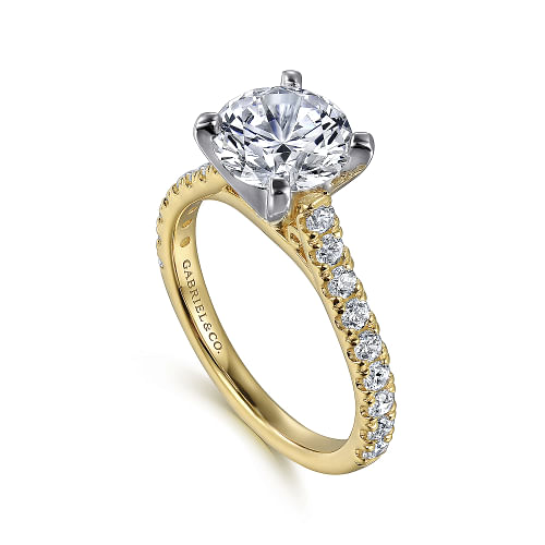14K YELLOW & WHITE GOLD ERICA SEMI-MOUNT RING SIZE 6.5 WITH 18=0.54TW ROUND G-H SI2 DIAMONDS   (3.59 GRAMS)