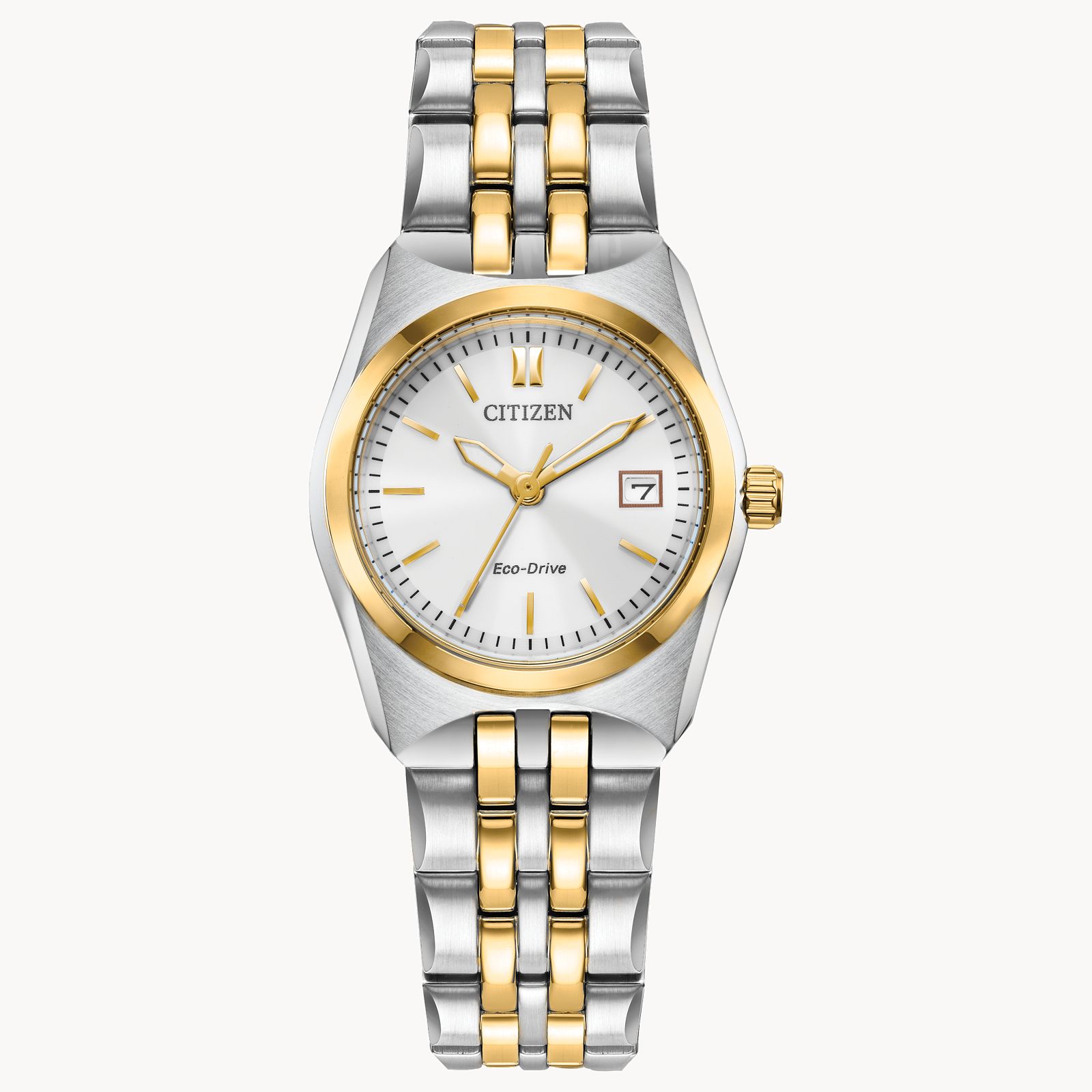 LADIES CITIZEN ECO DRIVE CORSO COLLECTION TWO TONE STAINLESS STEEL CASE AND BRACELET WITH WHITE DIAL