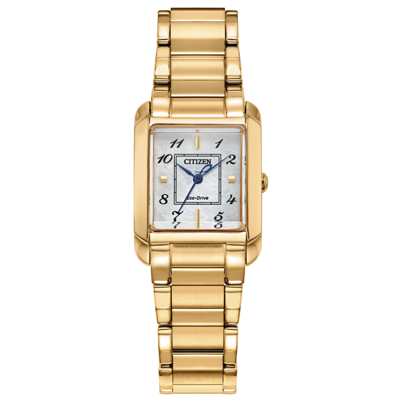 LADIES CITIZEN ECO DRIVE BIANCA WATCH GOLD TONE BRACELET STRAP AND CASE WITH MOTHER OF PEARL DIAL