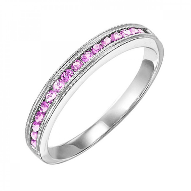 10K WHITE GOLD MILGRAIN CHANNEL RING SIZE 7 WITH 17=0.33TW ROUND PINK SAPPHIRES   (1.75 GRAMS)