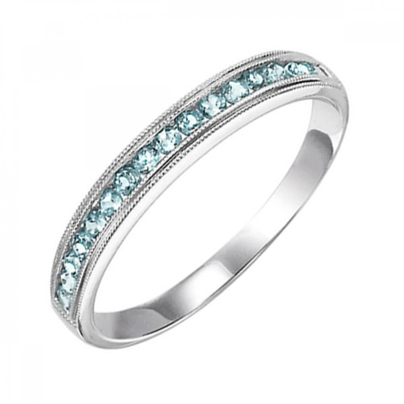 10K WHITE GOLD STACKABLE RING WITH 17=0.33TW ROUND BLUE TOPAZS   (1.39 GRAMS)